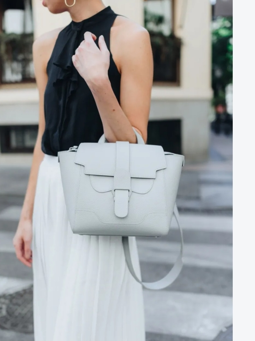 Senreve Mini Maestra Handbag Womens Light Blue Pebbled Leather Convertible Bag